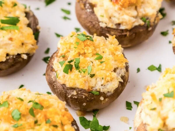 Multiple stuffed mushrooms.
