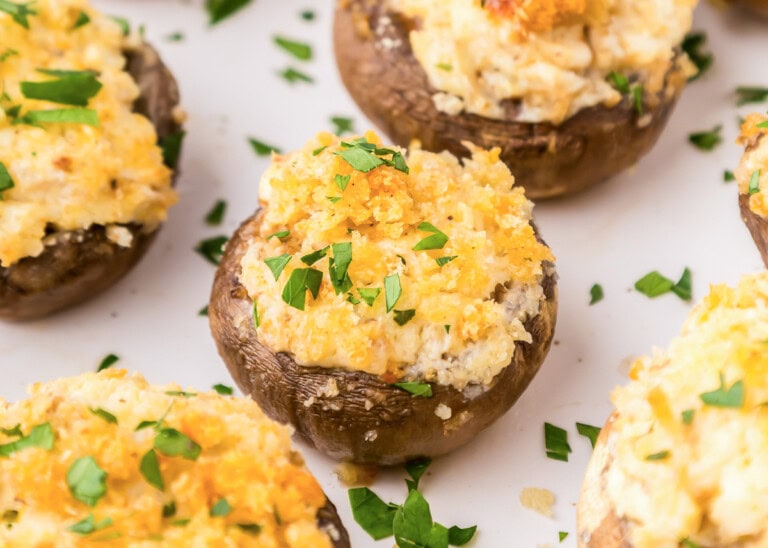 Multiple stuffed mushrooms.