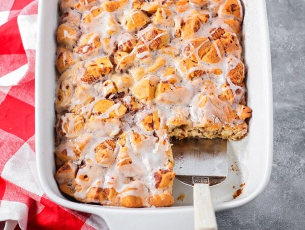 Cinnamon roll casserole fresh out of the oven.