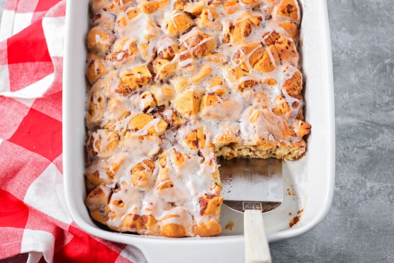 Cinnamon roll casserole fresh out of the oven.