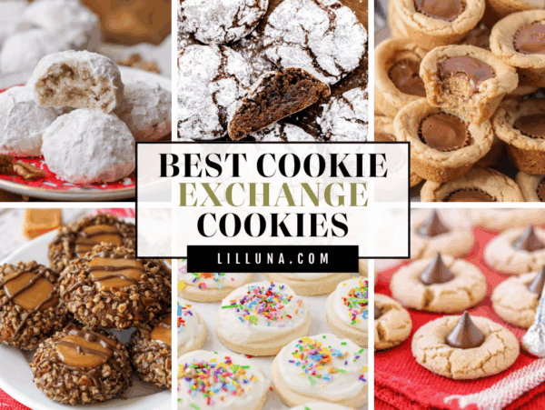 Collage of cookie recipes perfect for cookie exchanges.