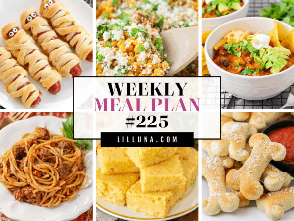 Collage of meals for weekly meal plan 225.