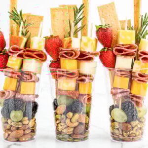 Charcuterie cups assembled with everyone's favorite ingredients.