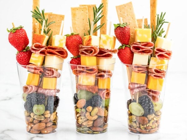 Charcuterie cups assembled with everyone's favorite ingredients.