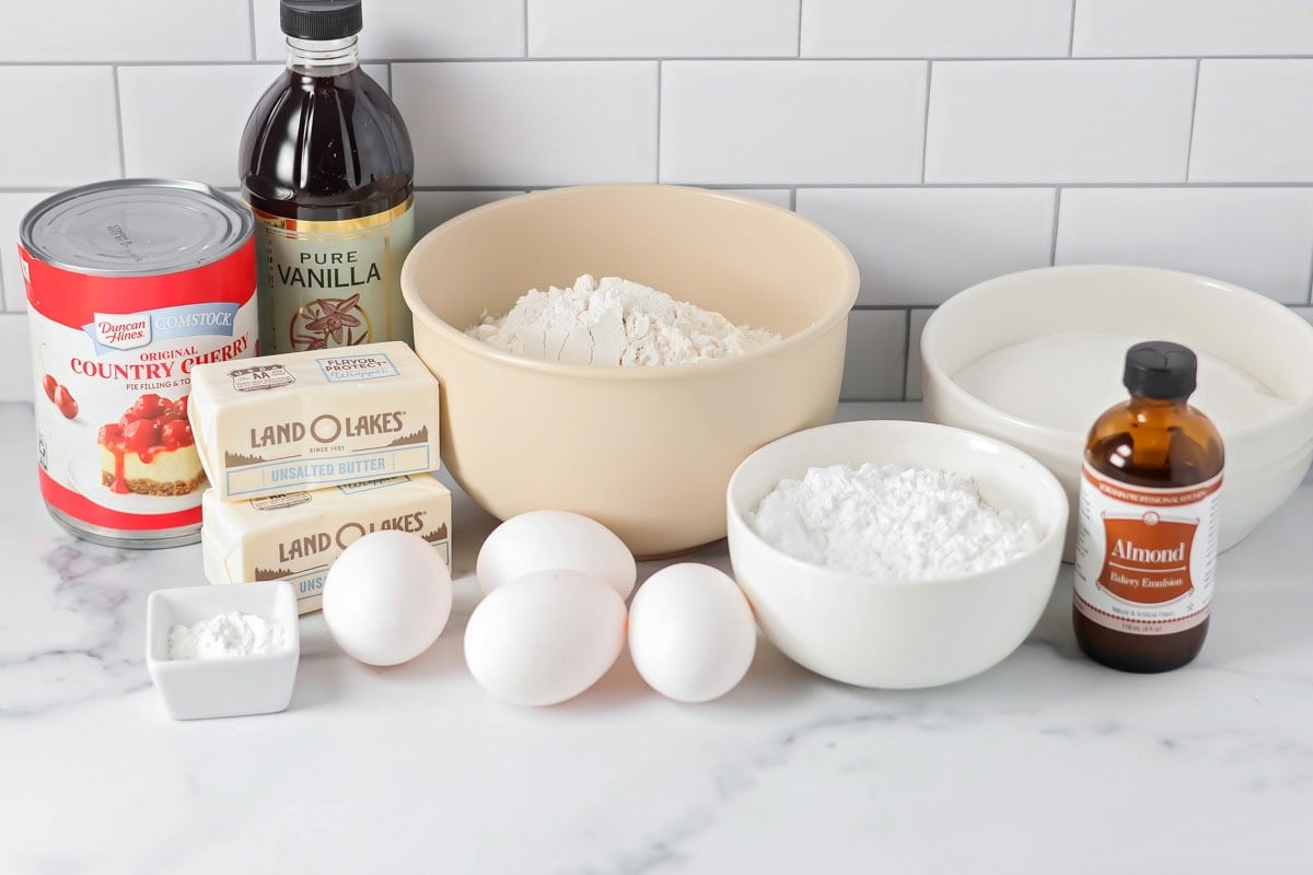 Ingredients for cherry bars on counter.