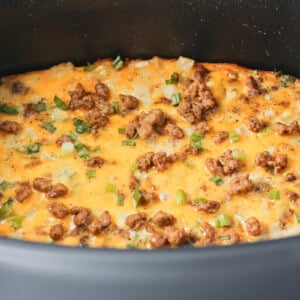 Crockpot breakfast casserole in the crockpot.