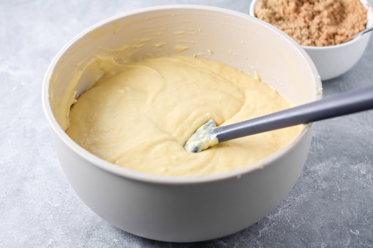Honey bun cake batter in mixing bowl.