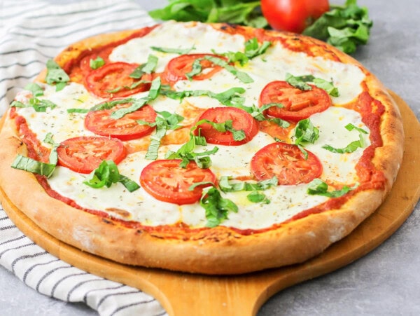 Fresh out of the oven Margherita pizza.