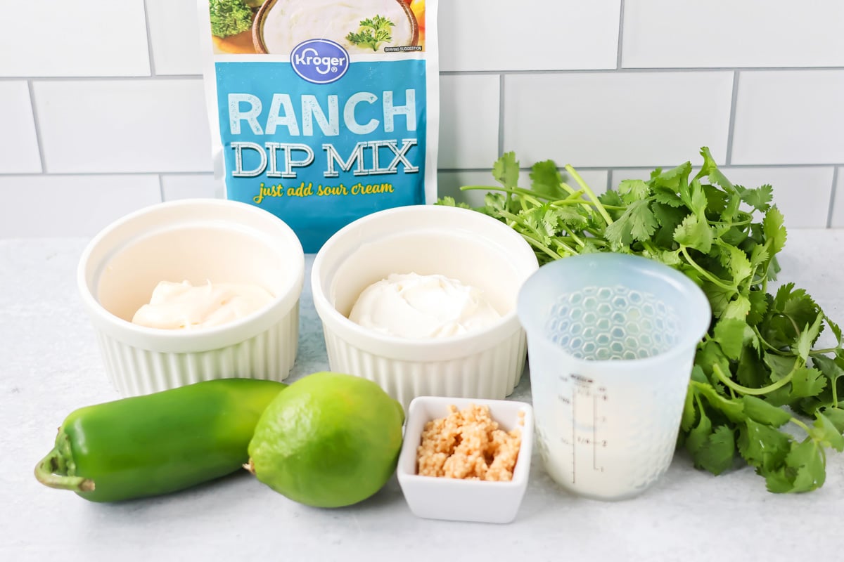 Ingredients for cilantro dressing on counter.
