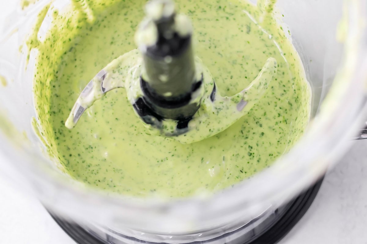 Cilantro dressing mixed together in blender.