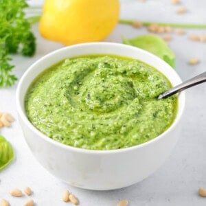 Fresh and homemade basil pesto recipe.