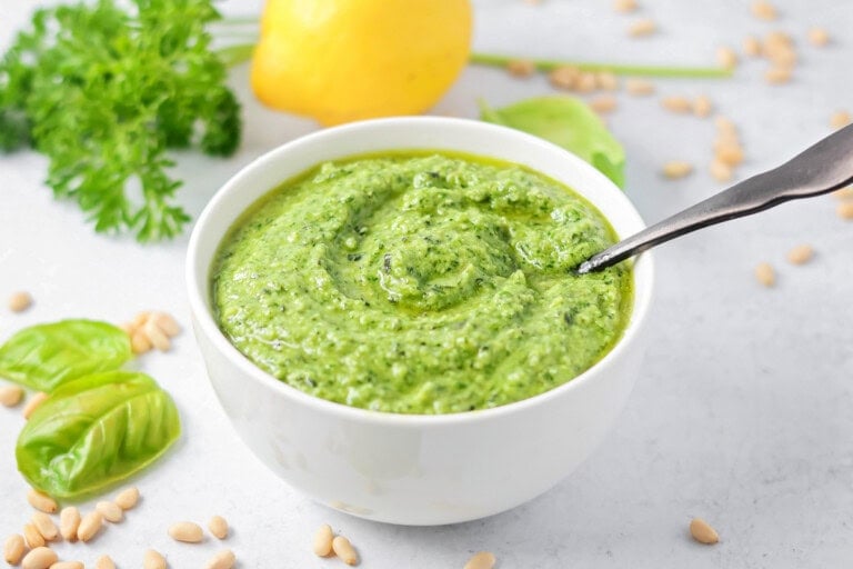 Fresh and homemade basil pesto recipe.