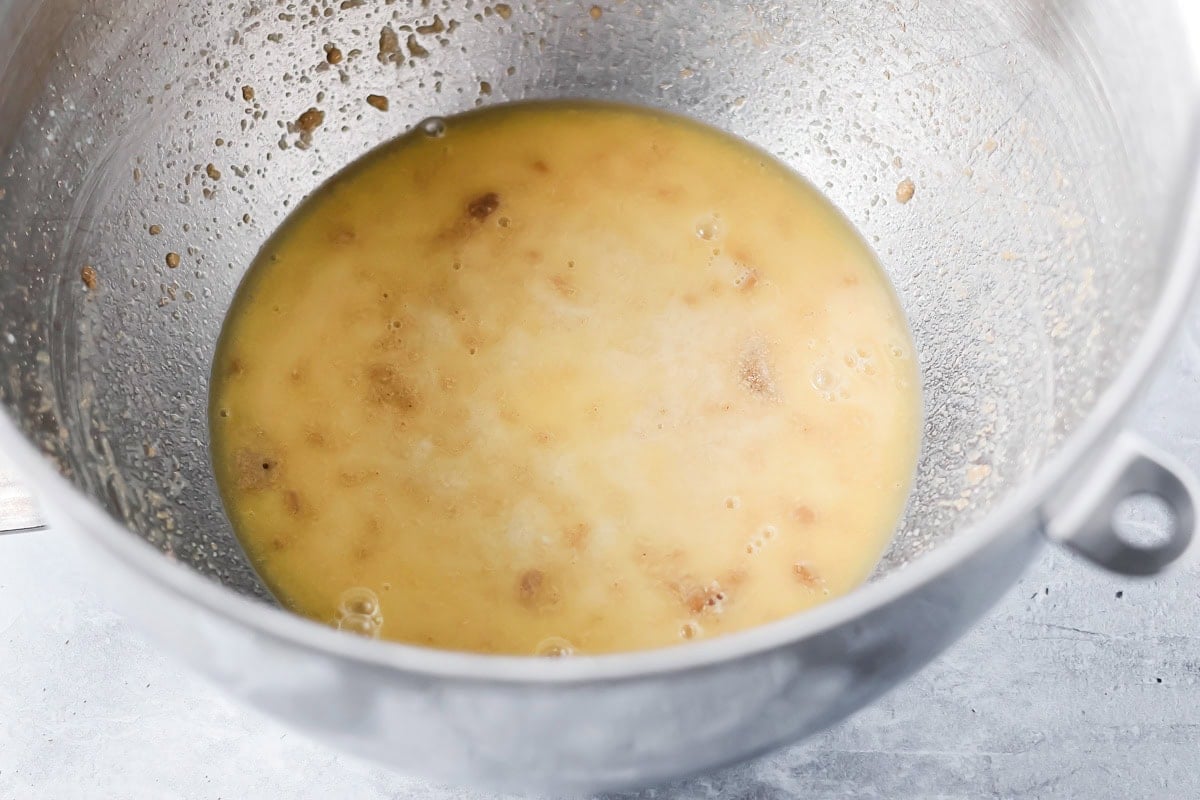 Quick cinnamon twists are made with a simple soft, buttery dough, and swirled with cinnamon sugar and are perfect for breakfast or dessert. Activating yeast in a mixing bowl.