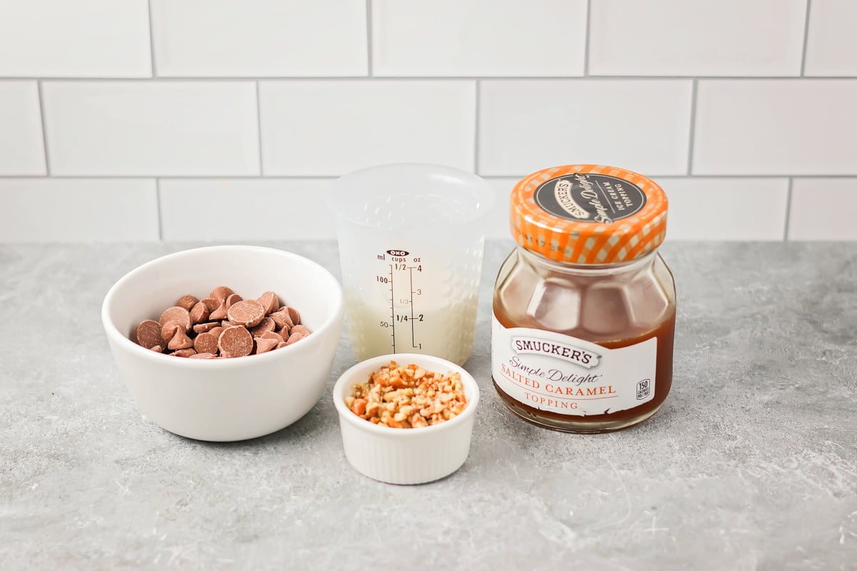 Ingredients for the cheesecake topping on a kitchen counter.