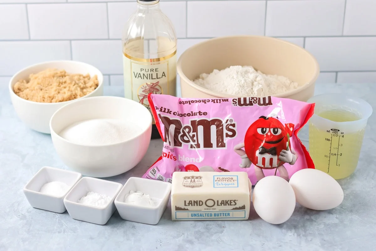 Valentines Day Cookie ingredients on a kitchen counter.