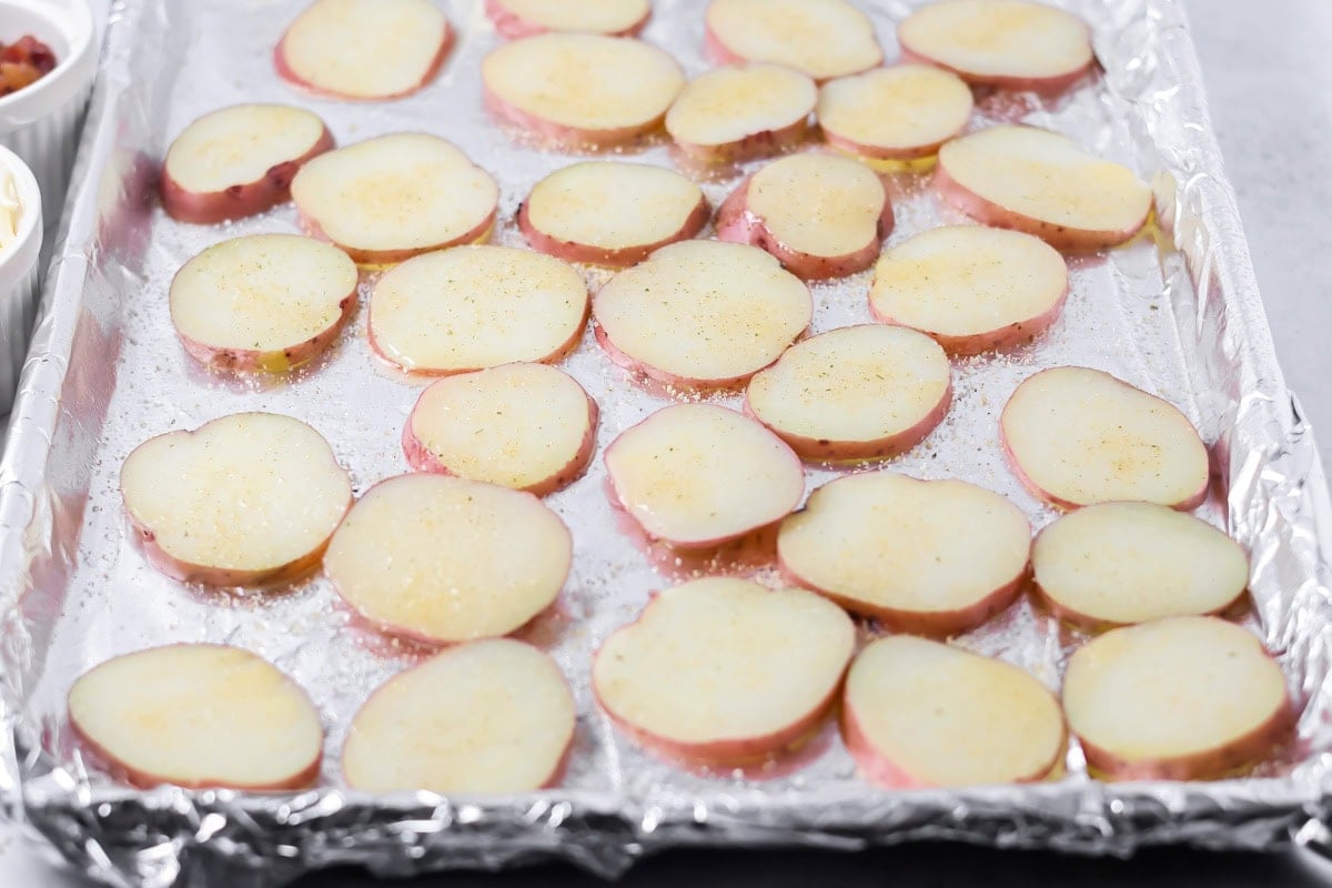 Potato rounds brushed with melted butter.