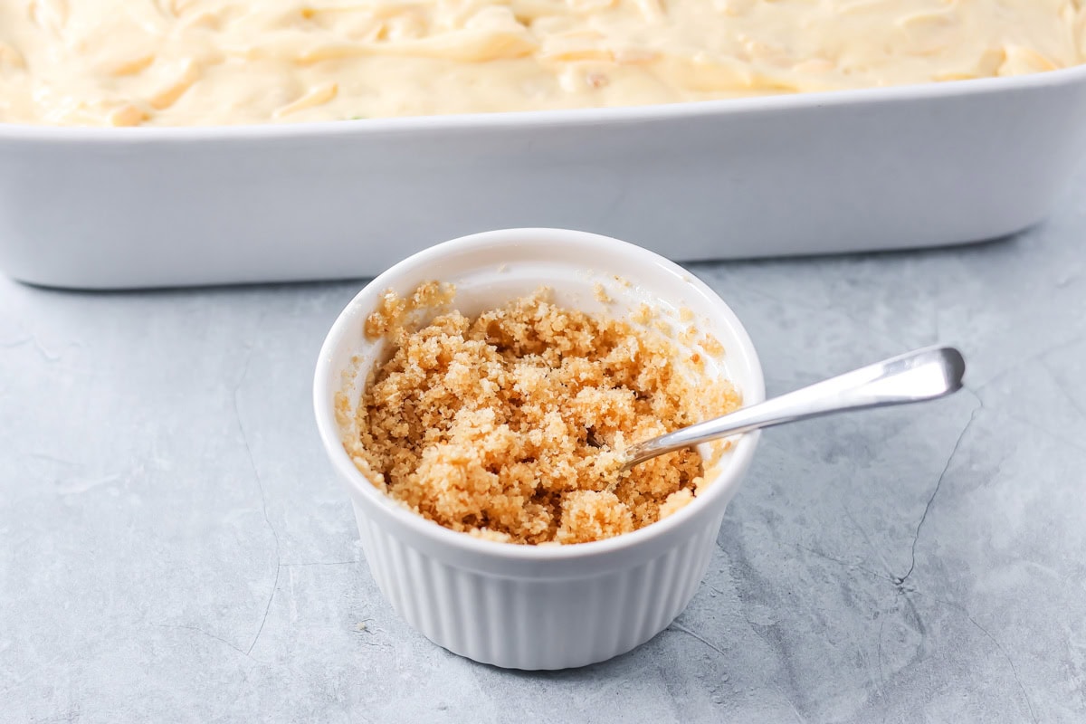 Breadcrumbs in small rammekin.