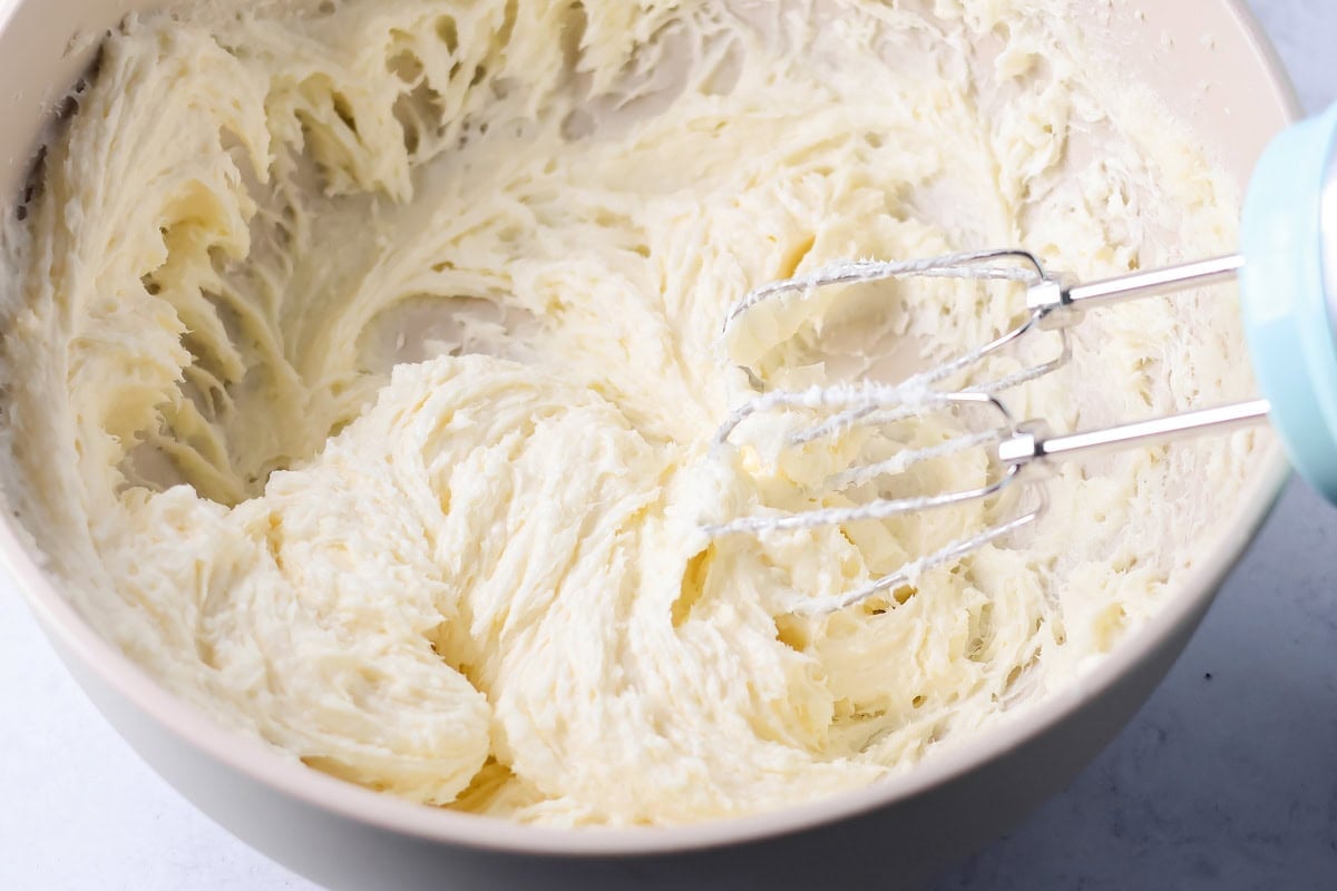 Ingredients for coffee cake batter mixed in bowl.