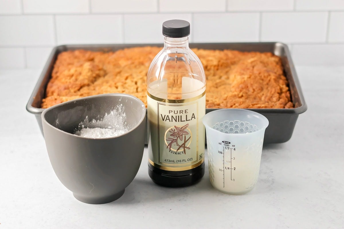 Ingredients for coffee cake glaze.