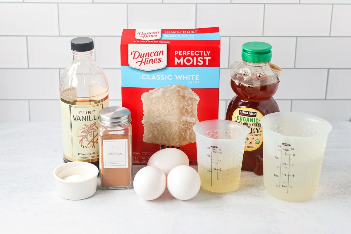 Sopapilla cupcake Ingredients to make cupcakes on a kitchen counter.