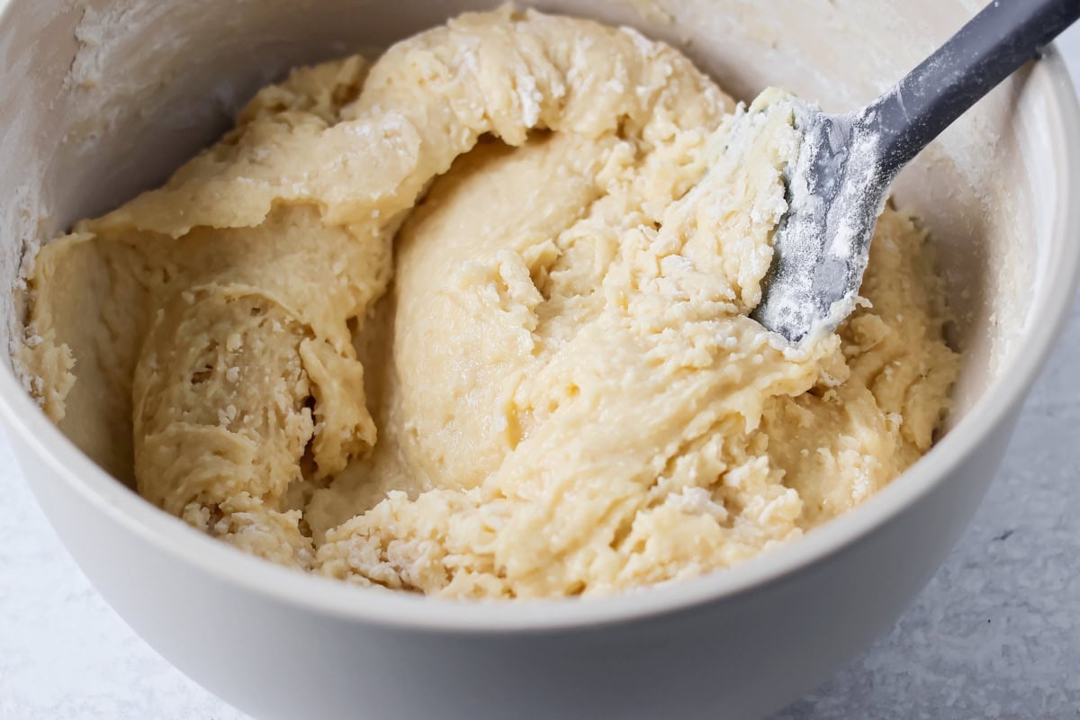 Batter mixed together in a bowl.