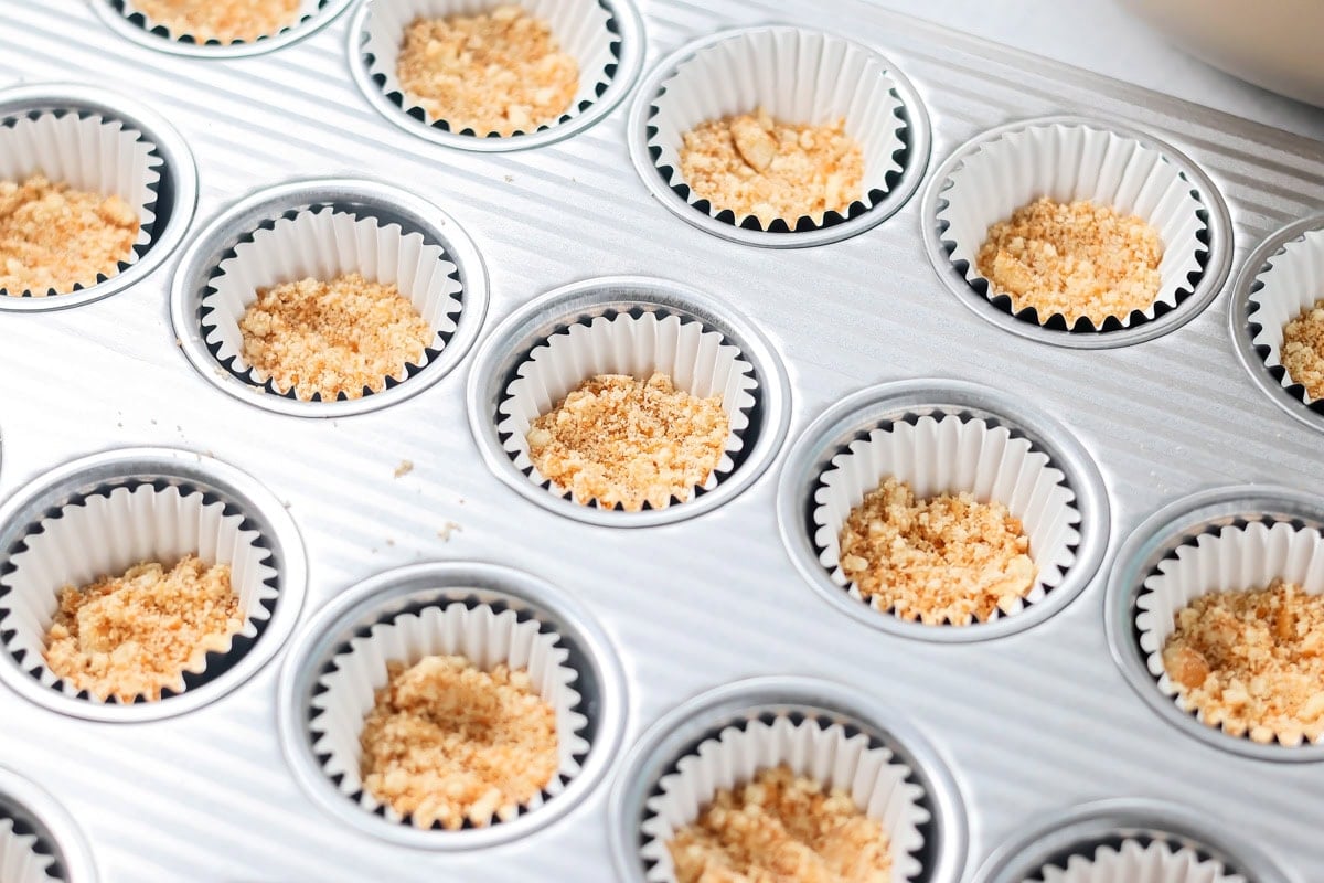 Crushed wafers in mini muffin liners.