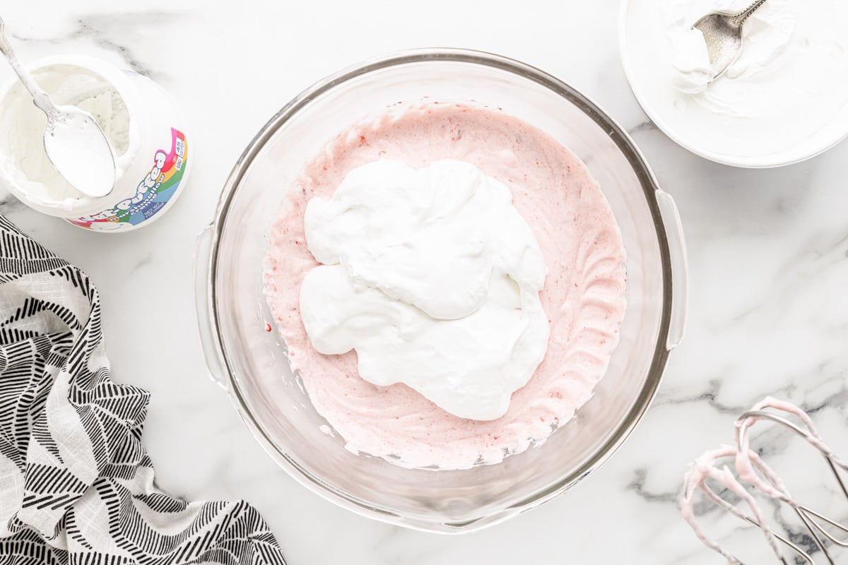 Strawberry fruit dip recipe process shot.