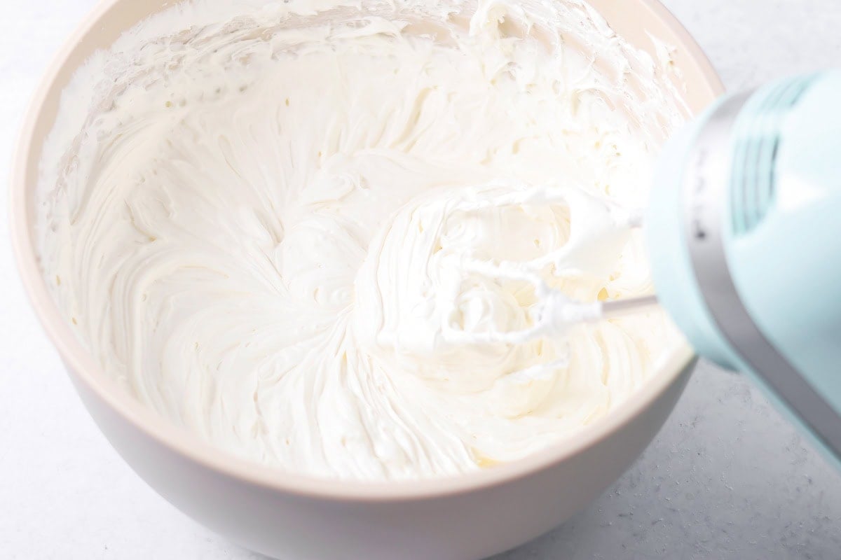 Whipped topping in mixing bowl.