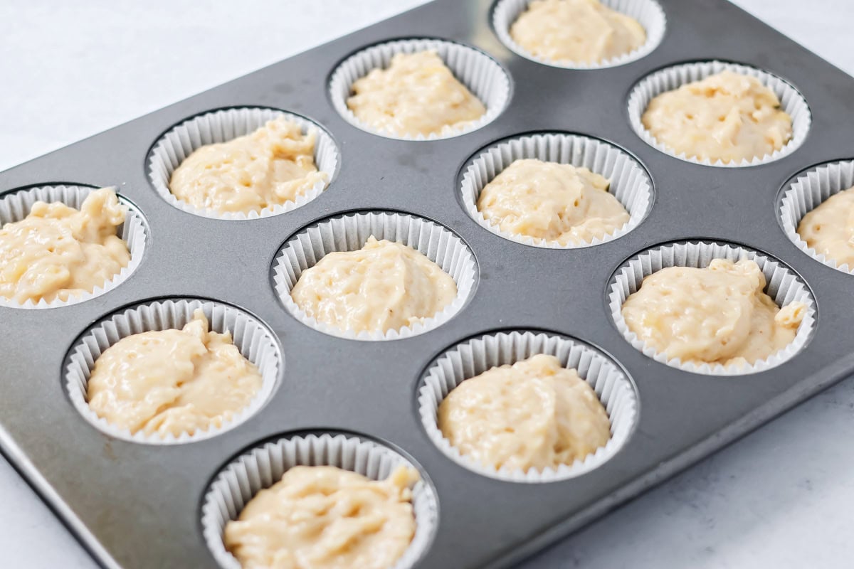 Banana crumb muffin batter ready to bake.