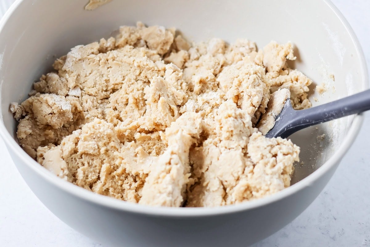 Cookie dough batter mixed in bowl.