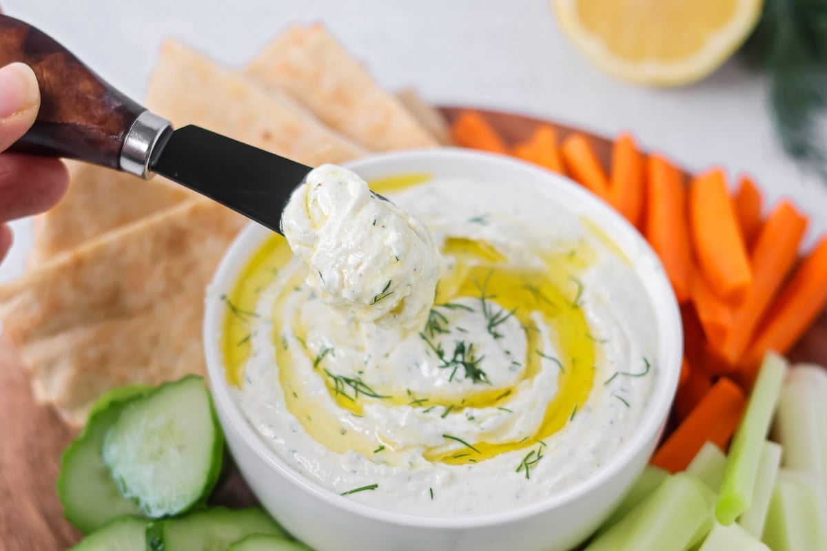 Whipped feta dip served with fresh veggies and pita dip.