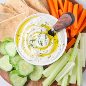 Whipped feta served with fresh veggies and pita.