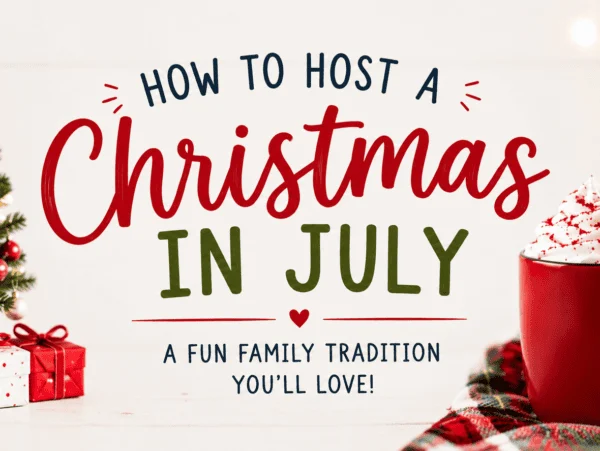 How to host a Christmas in July graphic.