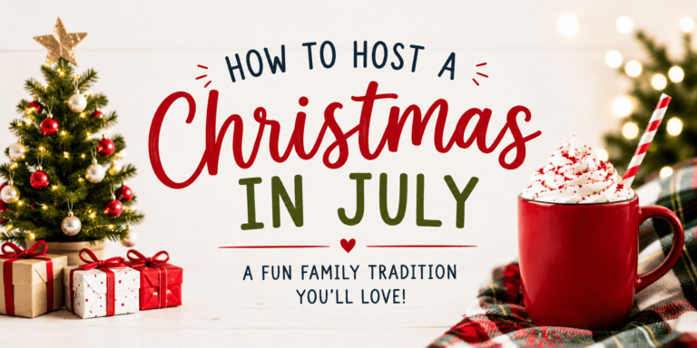 How to host a Christmas in July graphic.