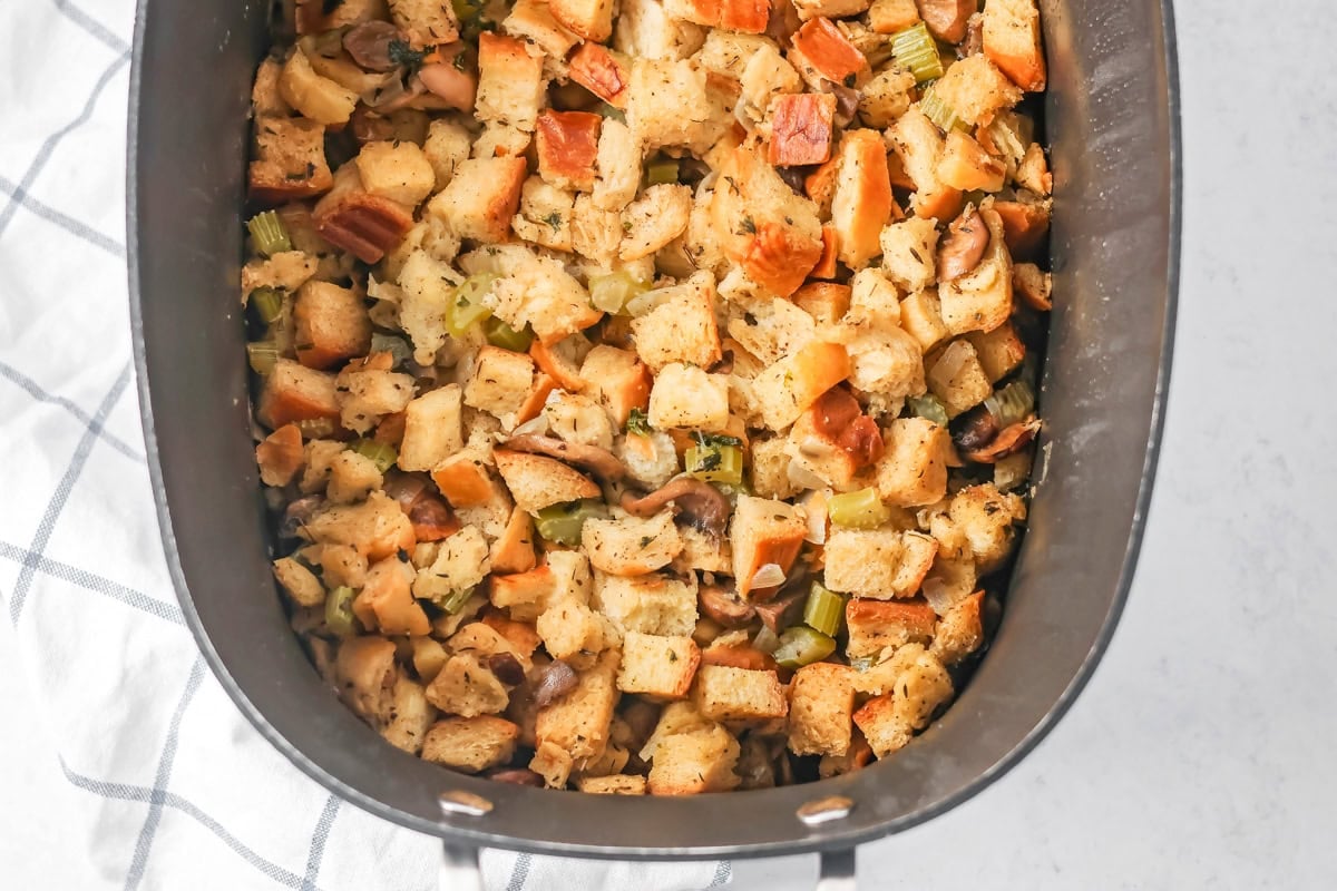 Crockpot stuffing ready to be served.