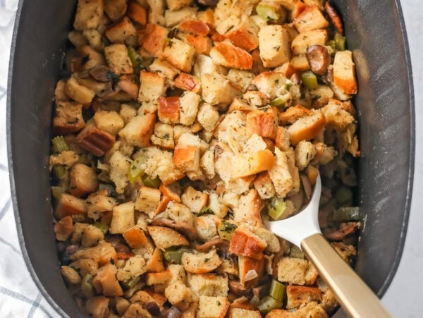 Crock pot stuffing with herbs and seasonings.