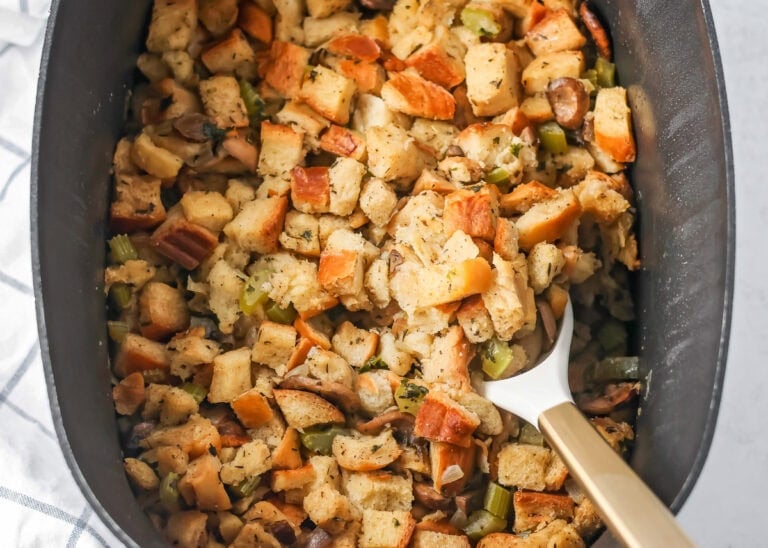 Crock pot stuffing with herbs and seasonings.