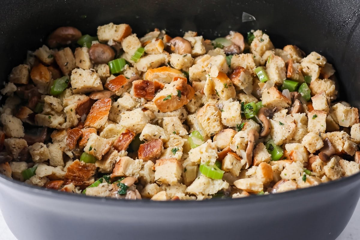 Crockpot stuffing seasoning and ready to broil.