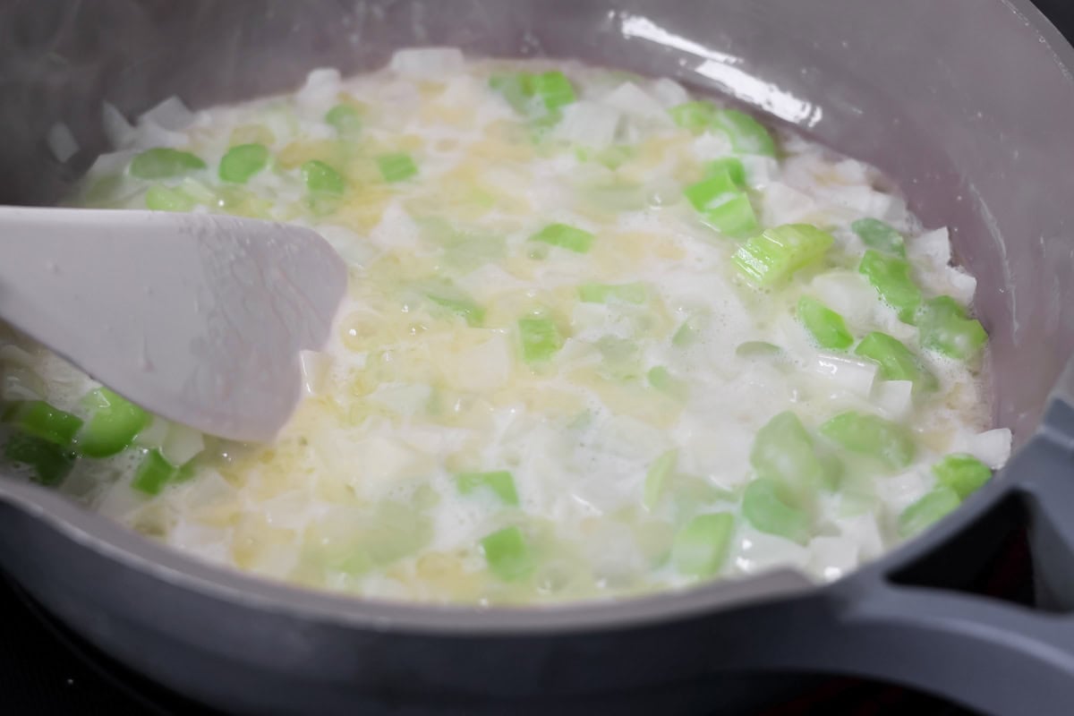Cooking veggies in butter for make ahead stuffing.