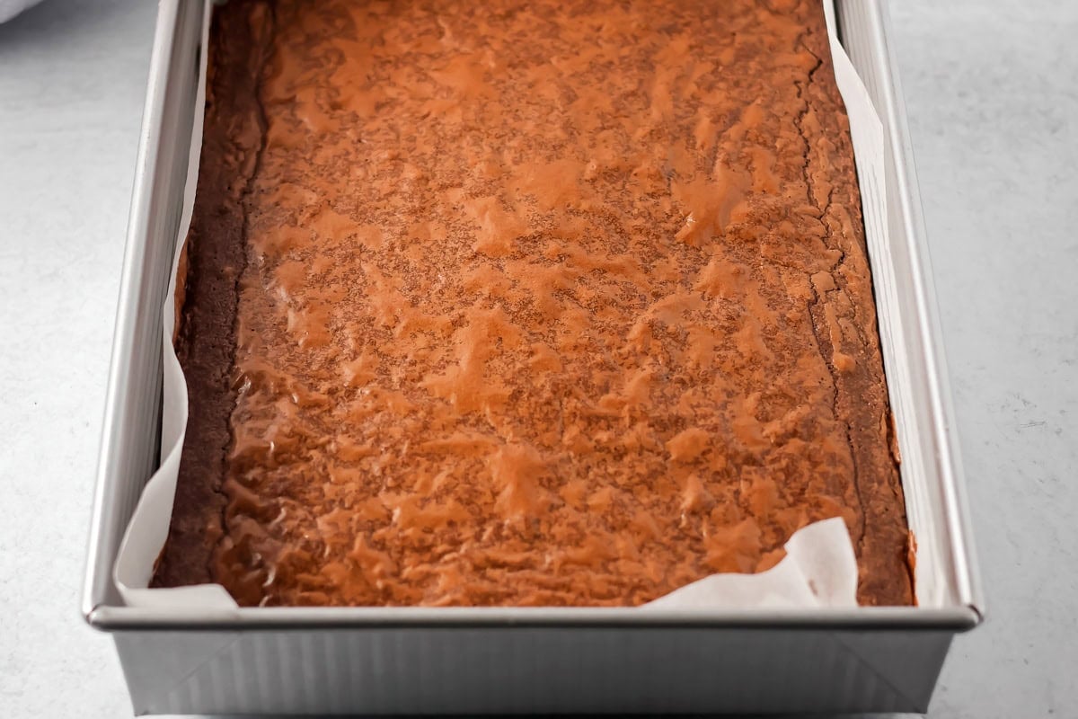 Pecan pie brownies baked and ready for the topping.