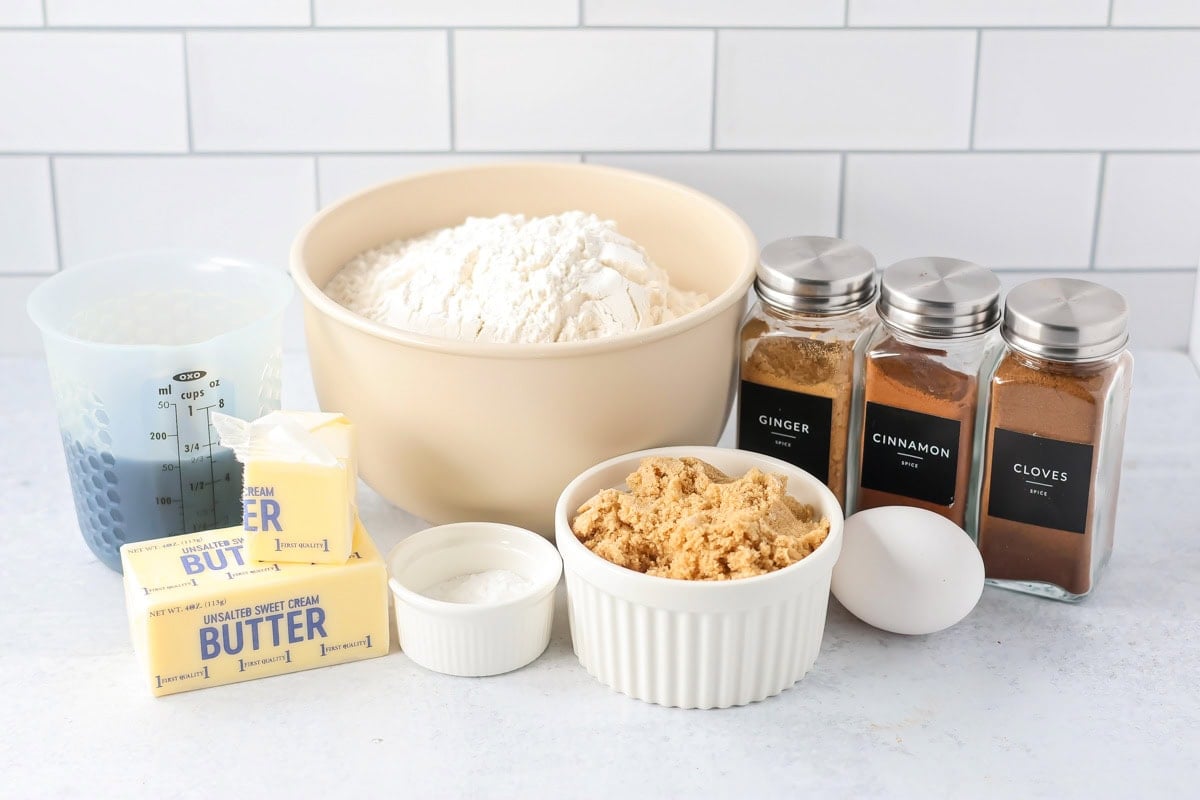 Ingredients for making pepparkaka cookies on a kitchen counter.