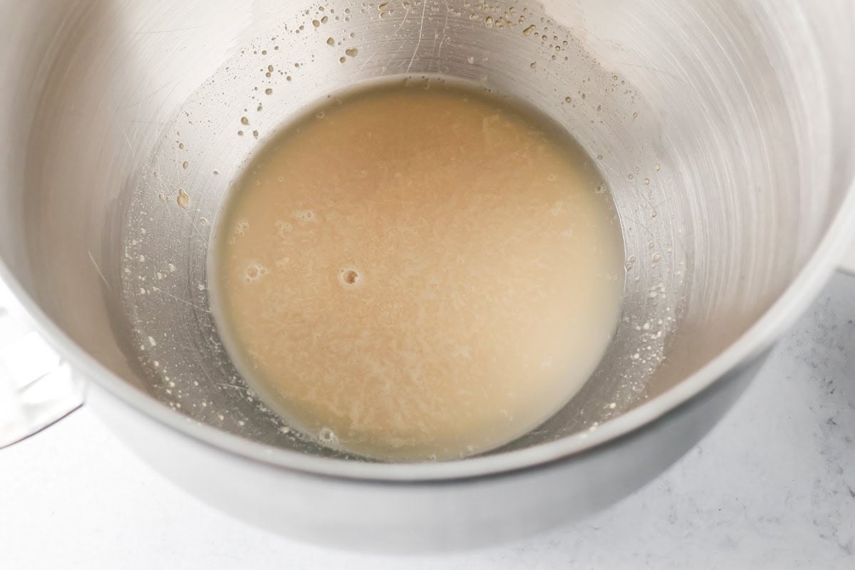 Yeast mixture for making St. Lucia Buns in a bowl.