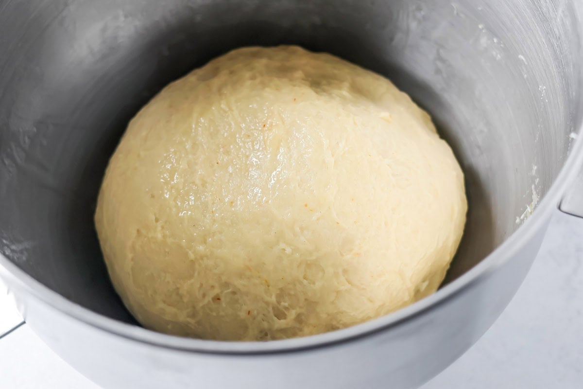 Dough for St. Lucia Buns recipe in a mixing bowl.