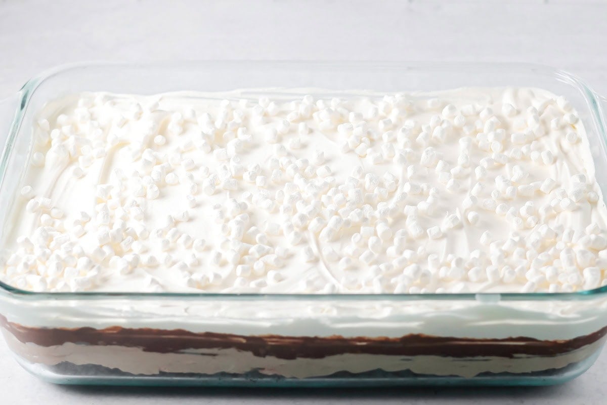 A baking dish of hot chocolate lasagna.